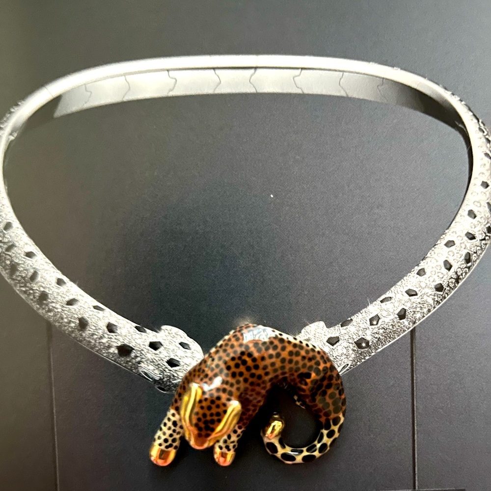14K SLC YELLOW GOLD LEOPARD PANTHER ENAMEL SLIDE PENDANT